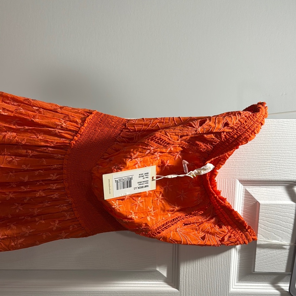 Vibrant Orange Dress with Floral Embroidery